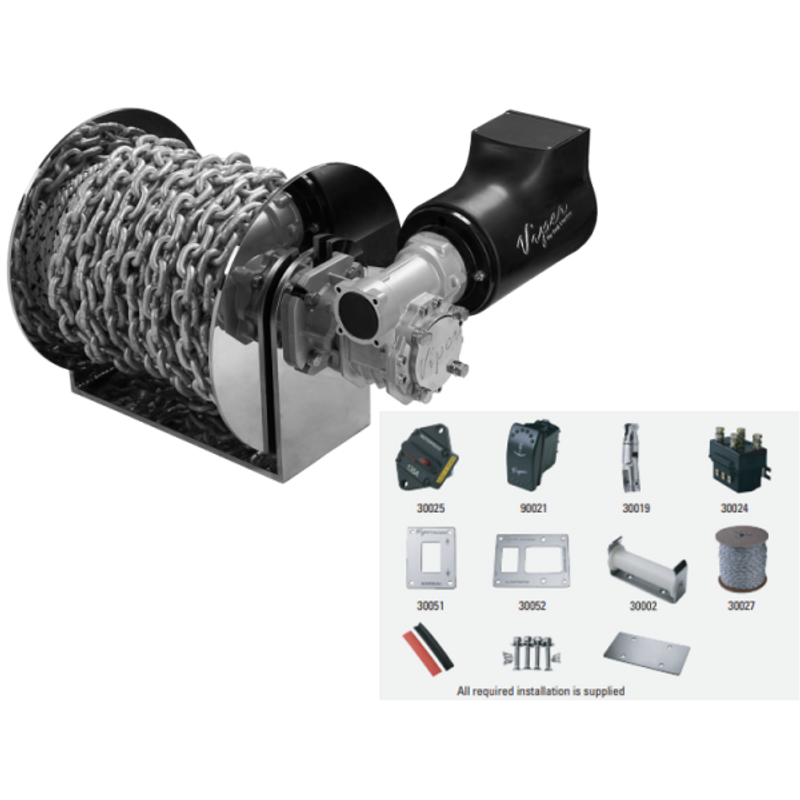 Viper Pro Series II 2500W 24V Electric Anchor Winch Bundle Including 200m 6mm Rope Kit